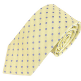 Van Buck - Mens - Lemon Yellow Silk Tie with Sky Blue Polka Dots - Wildvine Clothing, Spalding, Lincolnshire