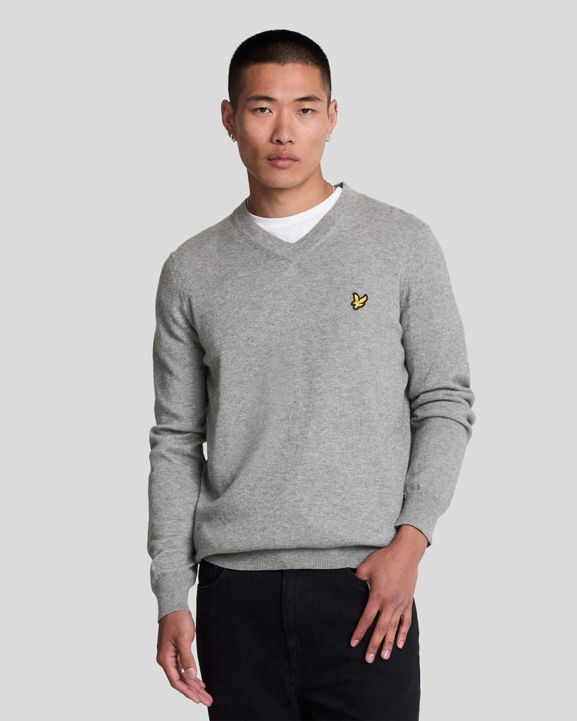 Lyle & Scott - Mens Cotton Merino V Neck Jumper - Mid Grey Marl T28 - Wildvine Clothing, Spalding, Lincolnshire
