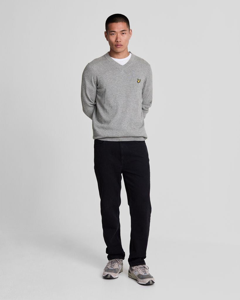 Lyle & Scott - Mens Cotton Merino V Neck Jumper - Mid Grey Marl T28 - Wildvine Clothing, Spalding, Lincolnshire