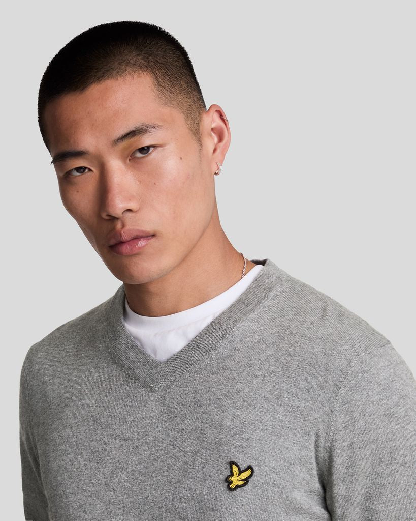 Lyle & Scott - Mens Cotton Merino V Neck Jumper - Mid Grey Marl T28 - Wildvine Clothing, Spalding, Lincolnshire