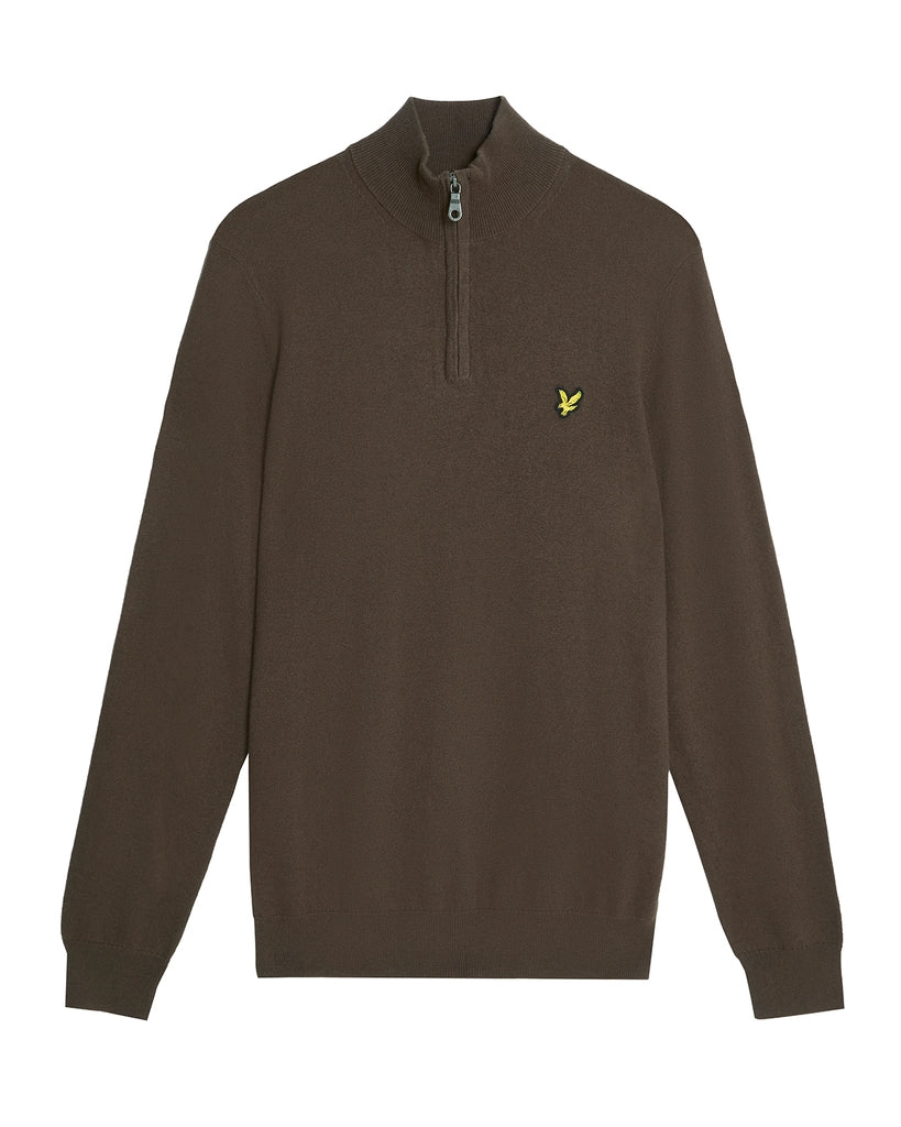 Lyle & Scott - Mens Cotton Merino Quarter Zip Jumper - Espresso X863 - Wildvine Clothing, Spalding, Lincolnshire