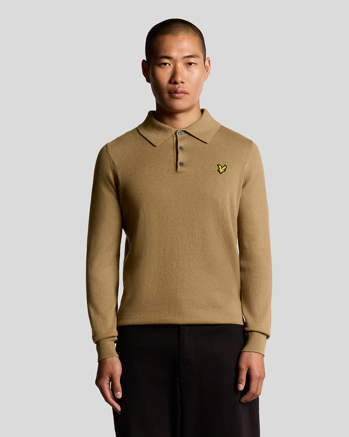Lyle & Scott - Mens Cotton Merino Long Sleeve Knitted Polo - Tigers Eye X851 - Wildvine Clothing, Spalding, Lincolnshire