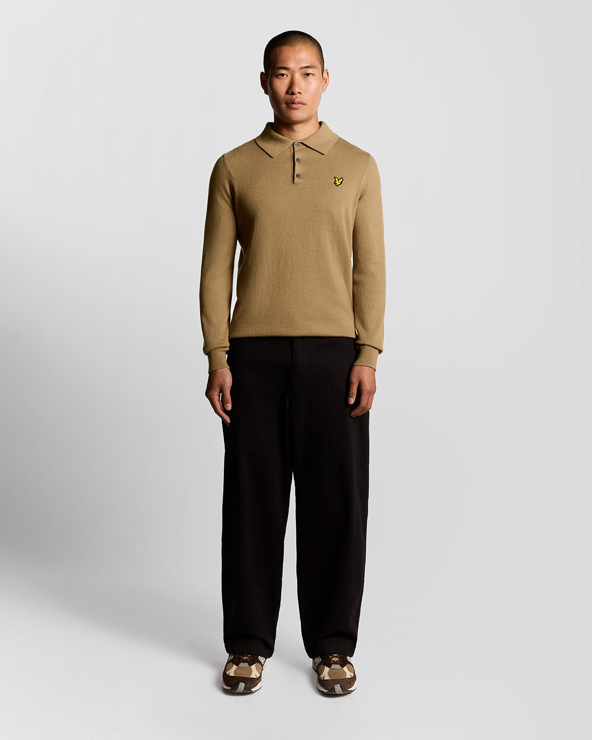 Lyle & Scott - Mens Cotton Merino Long Sleeve Knitted Polo - Tigers Eye X851 - Wildvine Clothing, Spalding, Lincolnshire