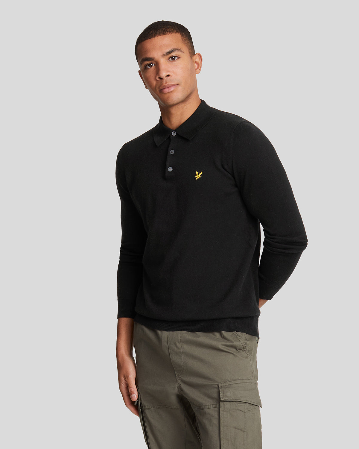 Lyle & Scott - Mens Cotton Merino Long Sleeve Knitted Polo - Jet Black Z865 - Wildvine Clothing, Spalding, Lincolnshire