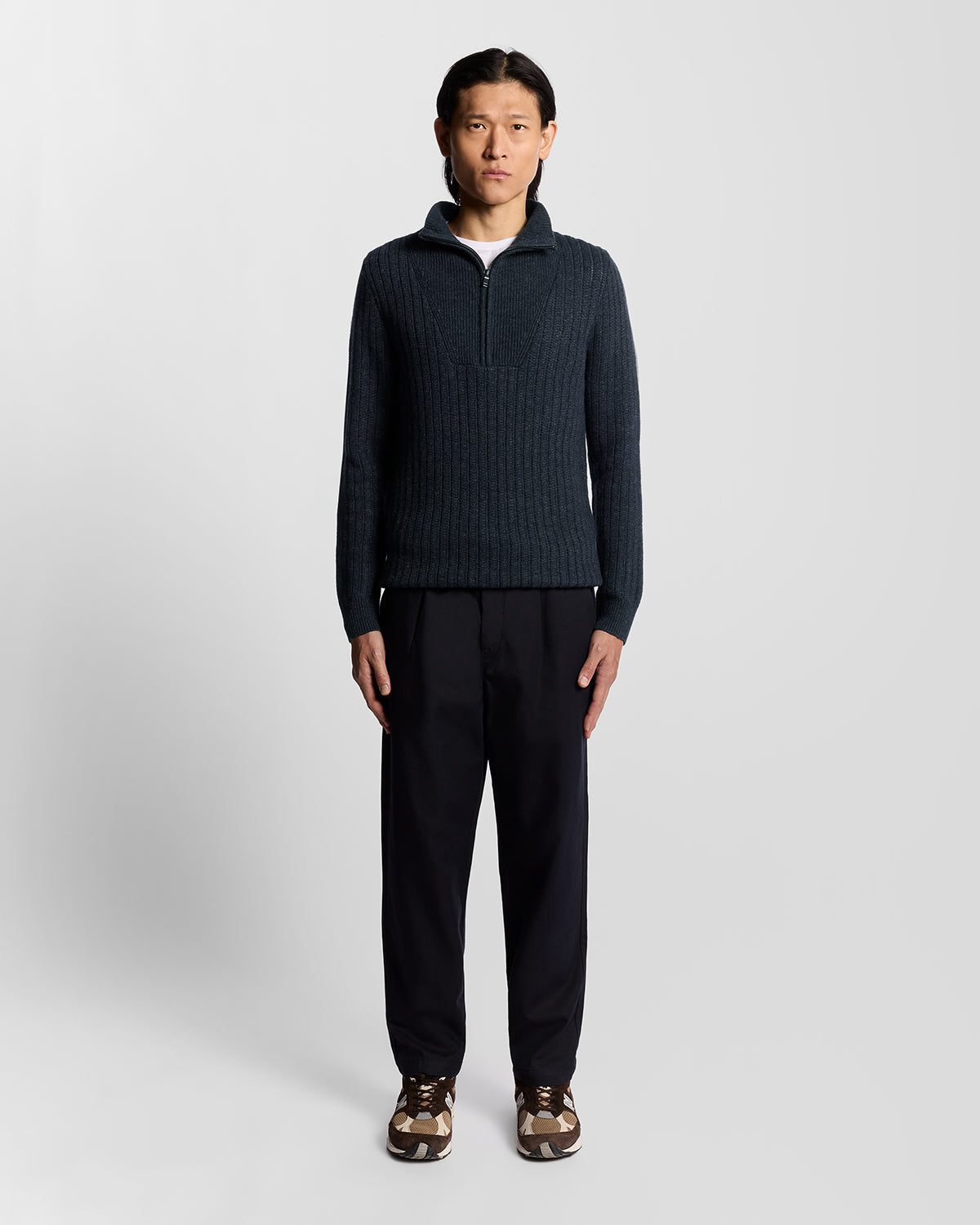 Lyle & Scott - Mens Ribbed Half Zip Jumper - Dark Navy Marl Z56 - Wildvine Clothing, Spalding, Lincolnshire