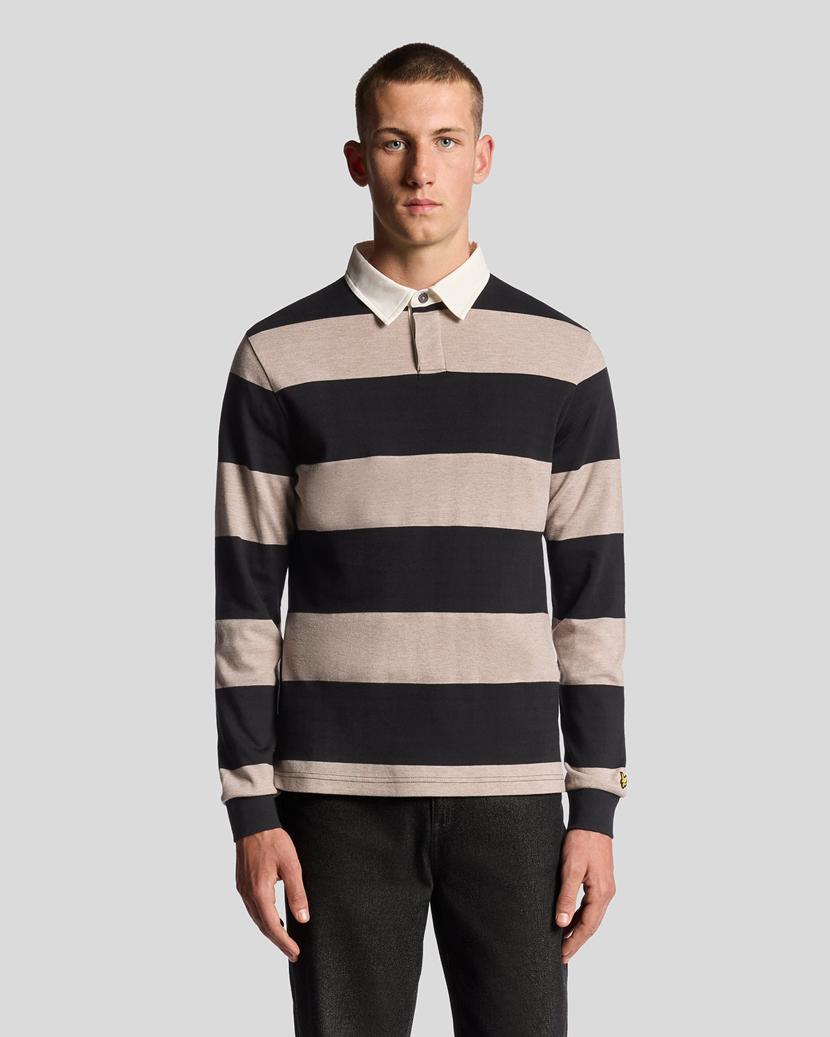 Lyle & Scott - Mens Striped Rugby Polo Shirt - Jet Black/ White Heather X971 - Wildvine Clothing, Spalding, Lincolnshire