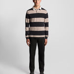 Lyle & Scott - Mens Striped Rugby Polo Shirt - Jet Black/ White Heather X971 - Wildvine Clothing, Spalding, Lincolnshire