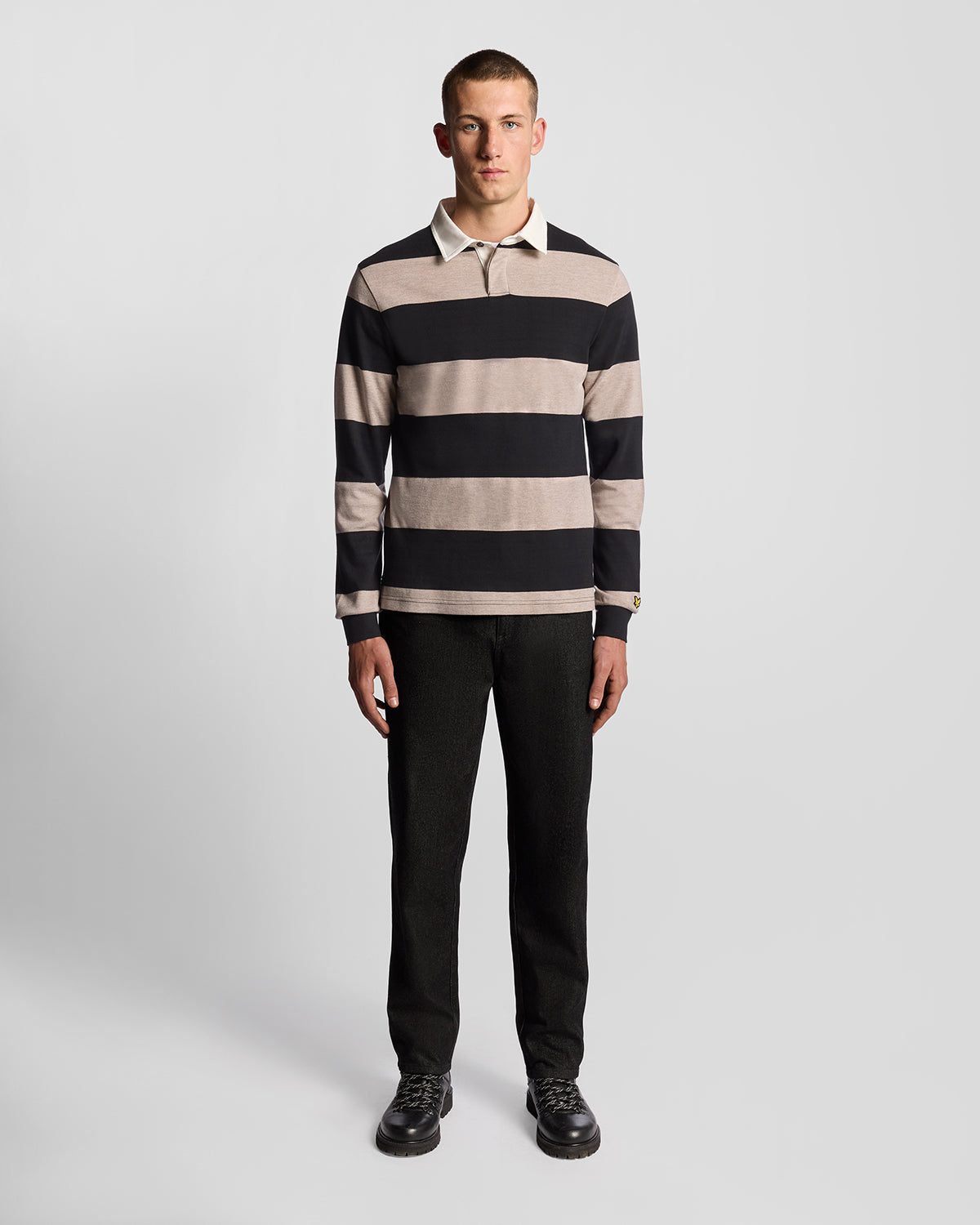 Lyle & Scott - Mens Striped Rugby Polo Shirt - Jet Black/ White Heather X971 - Wildvine Clothing, Spalding, Lincolnshire