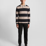 Lyle & Scott - Mens Striped Rugby Polo Shirt - Jet Black/ White Heather X971 - Wildvine Clothing, Spalding, Lincolnshire