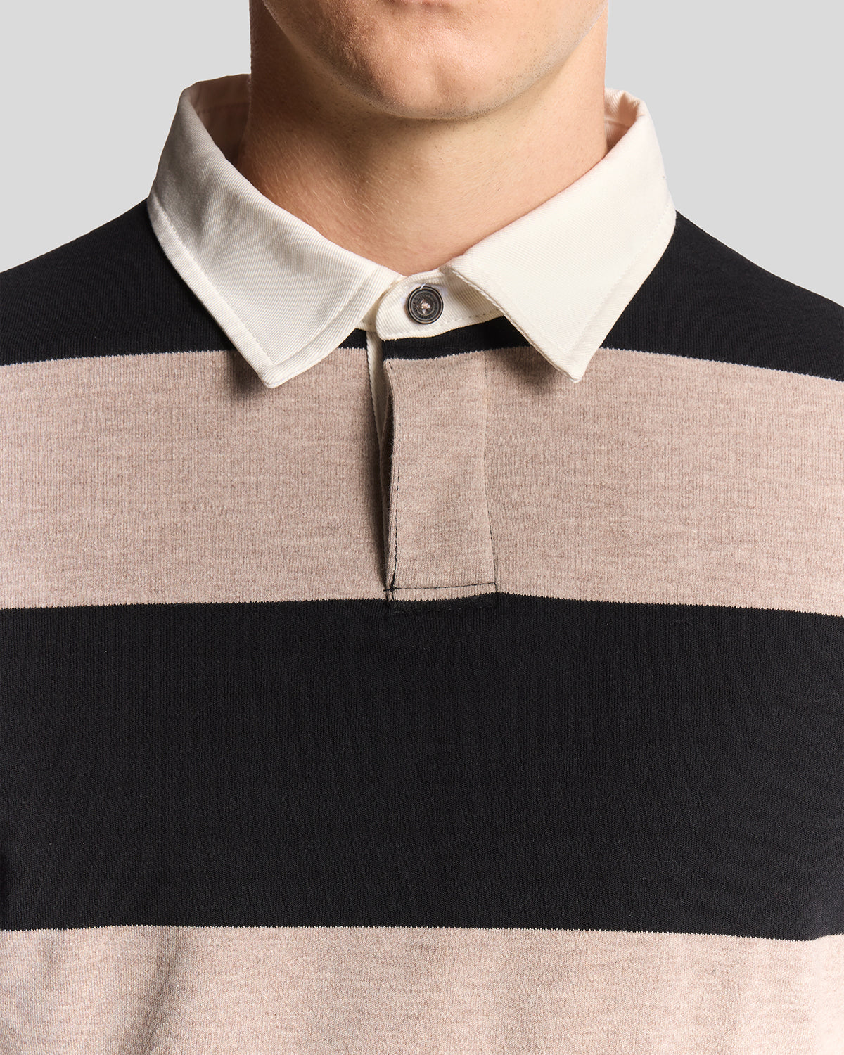 Lyle & Scott - Mens Striped Rugby Polo Shirt - Jet Black/ White Heather X971 - Wildvine Clothing, Spalding, Lincolnshire