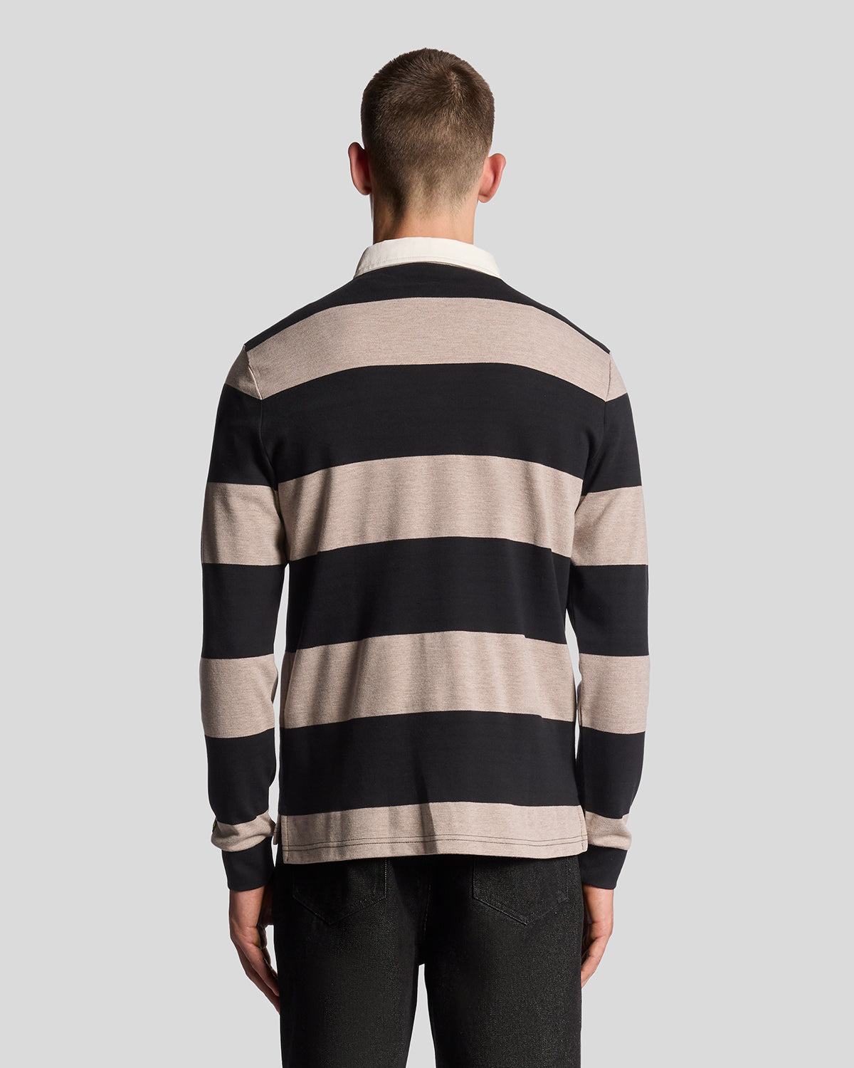 Lyle & Scott - Mens Striped Rugby Polo Shirt - Jet Black/ White Heather X971 - Wildvine Clothing, Spalding, Lincolnshire