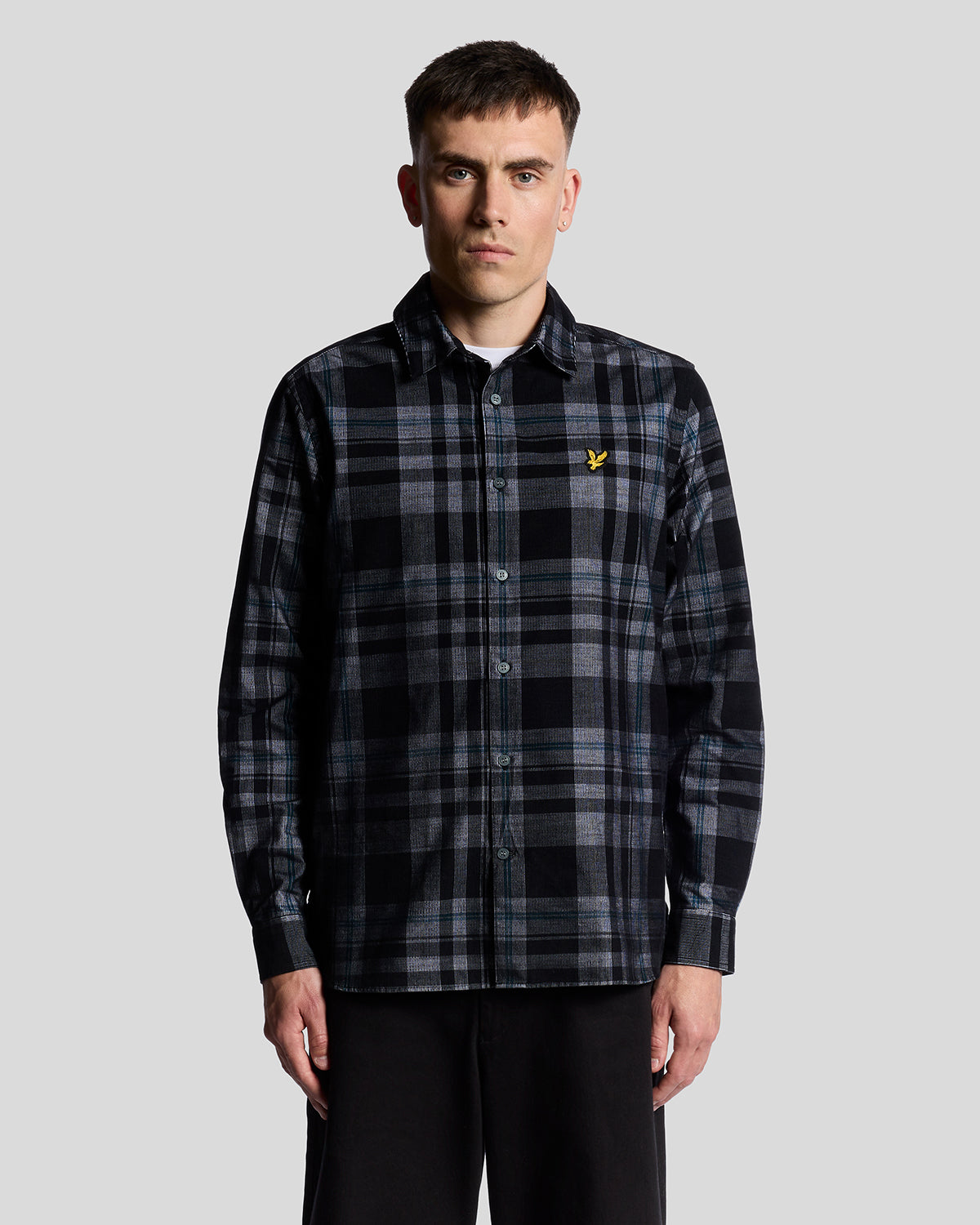 Lyle & Scott - Mens Tartan Corduroy Shirt - Jet Black/ White W189 - Wildvine Clothing, Spalding, Lincolnshire
