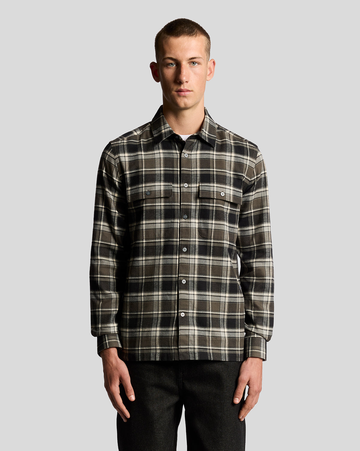 Lyle & Scott - Mens Brushed Cotton Check Shirt - Jet Black/ Limestone Y063 - Wildvine Clothing, Spalding, Lincolnshire