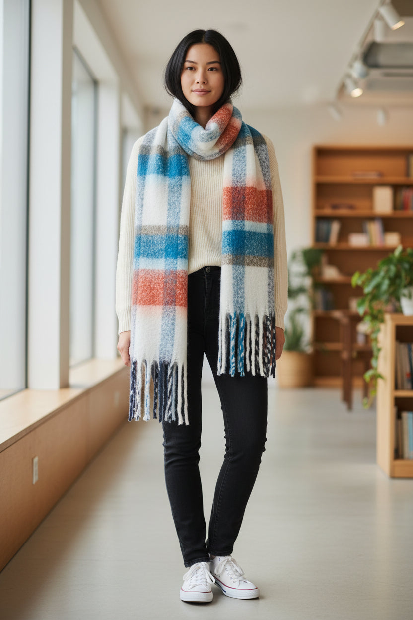 Lighthouse - Ladies Scarf - Rust/Deep Teal/Mocha - Wildvine Clothing, Spalding, Lincolnshire