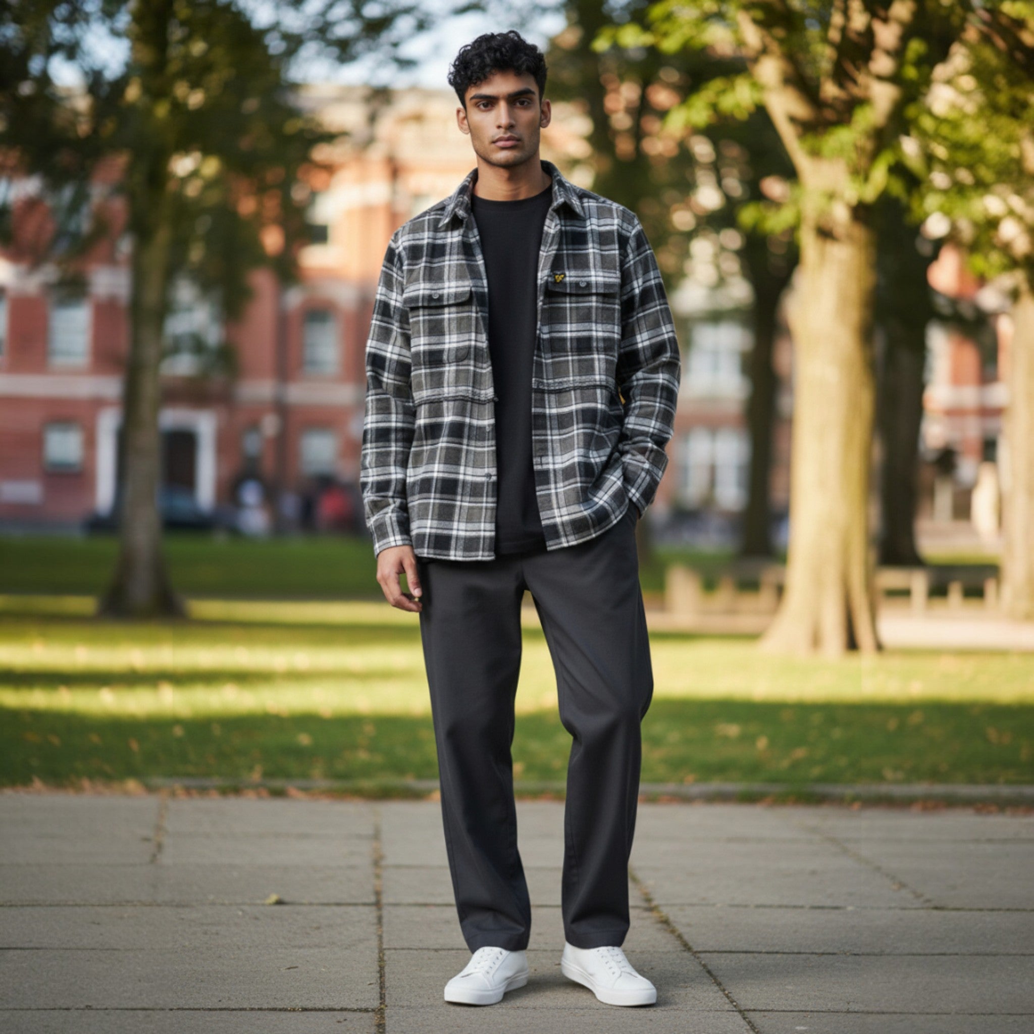 Lyle & Scott - Mens Brushed Cotton Check Shirt - Jet Black/ Limestone Y063 - Wildvine Clothing, Spalding, Lincolnshire