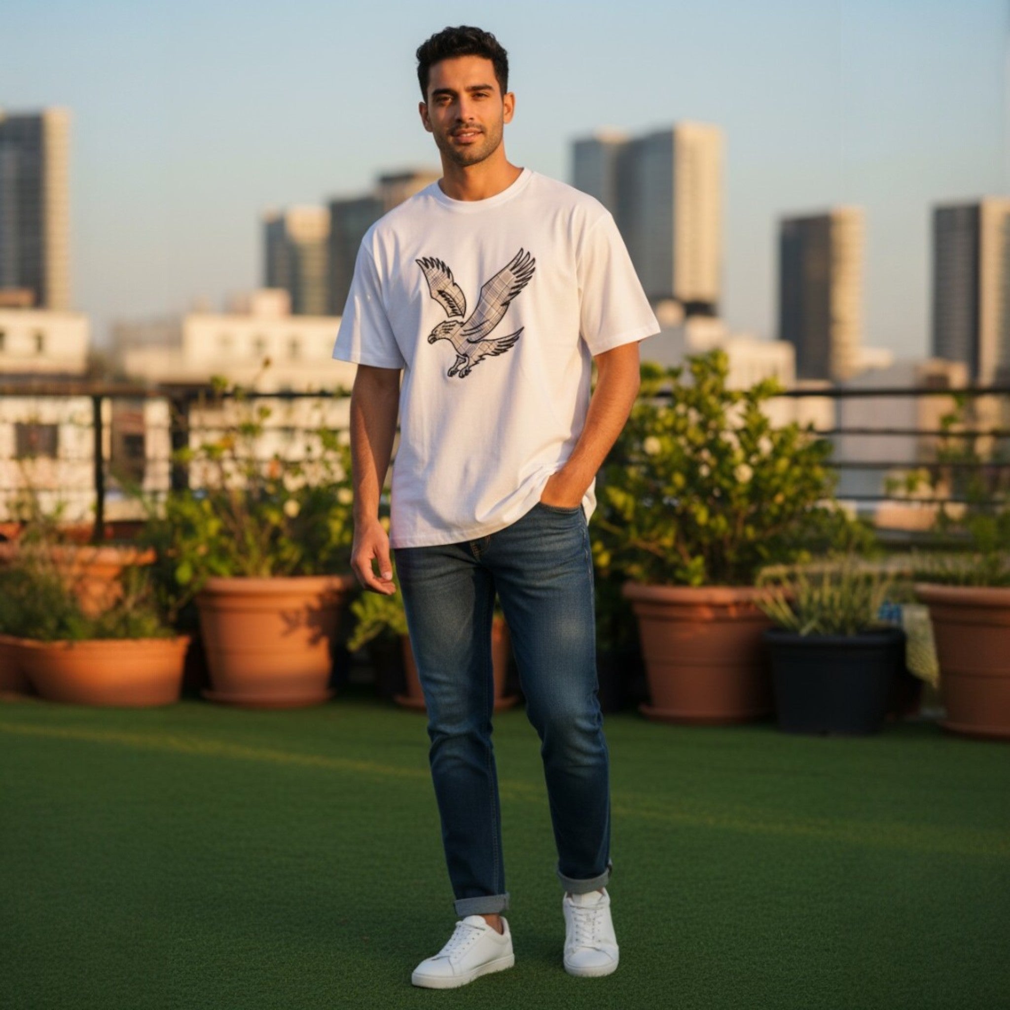 Lyle & Scott - Mens Check Eagle T-Shirt - White TS2461V 626 - Wildvine Clothing, Spalding, Lincolnshire