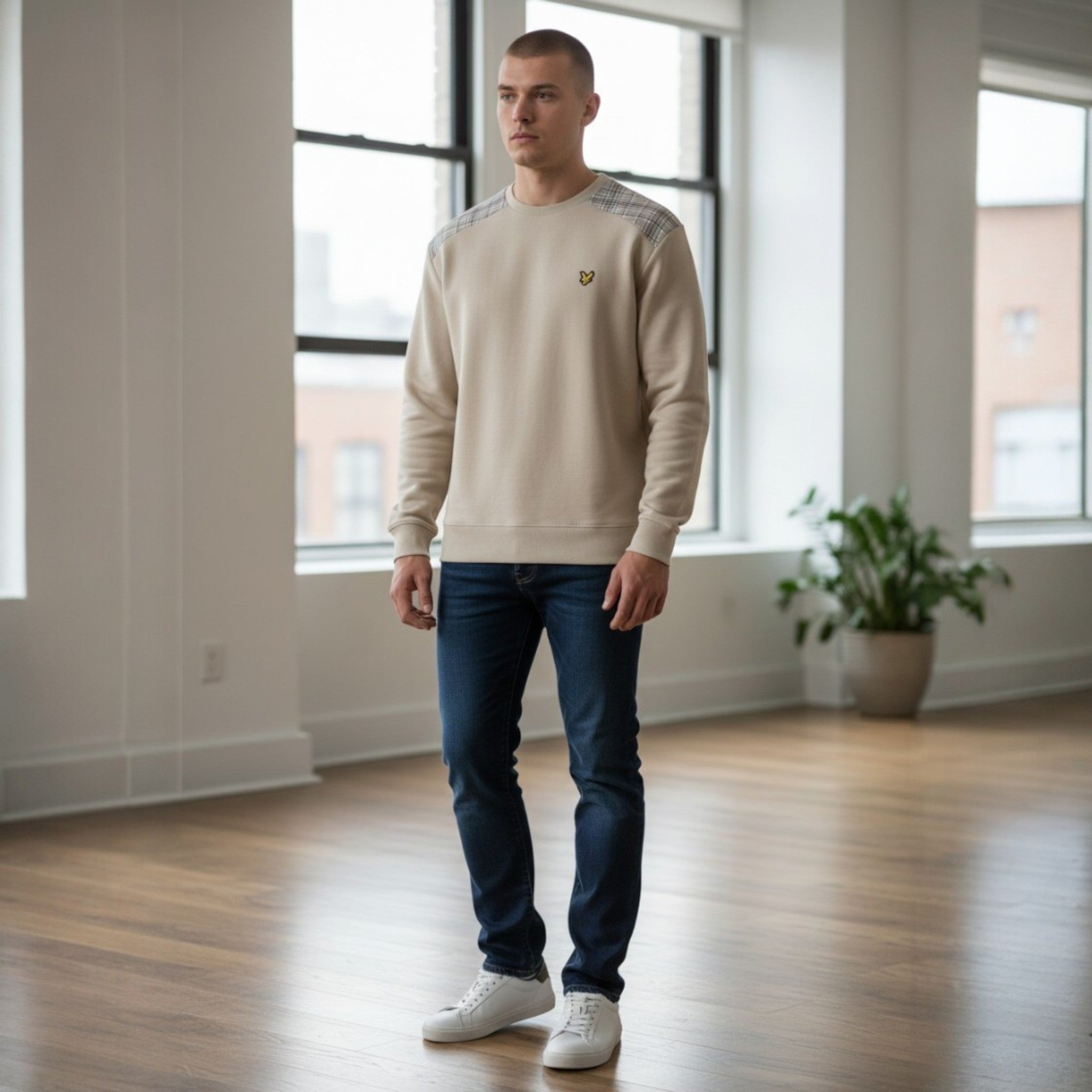 Lyle & Scott - Mens Check Panelled Crewneck Sweatshirt - Cove ML2597V W870 - Wildvine Clothing, Spalding, Lincolnshire