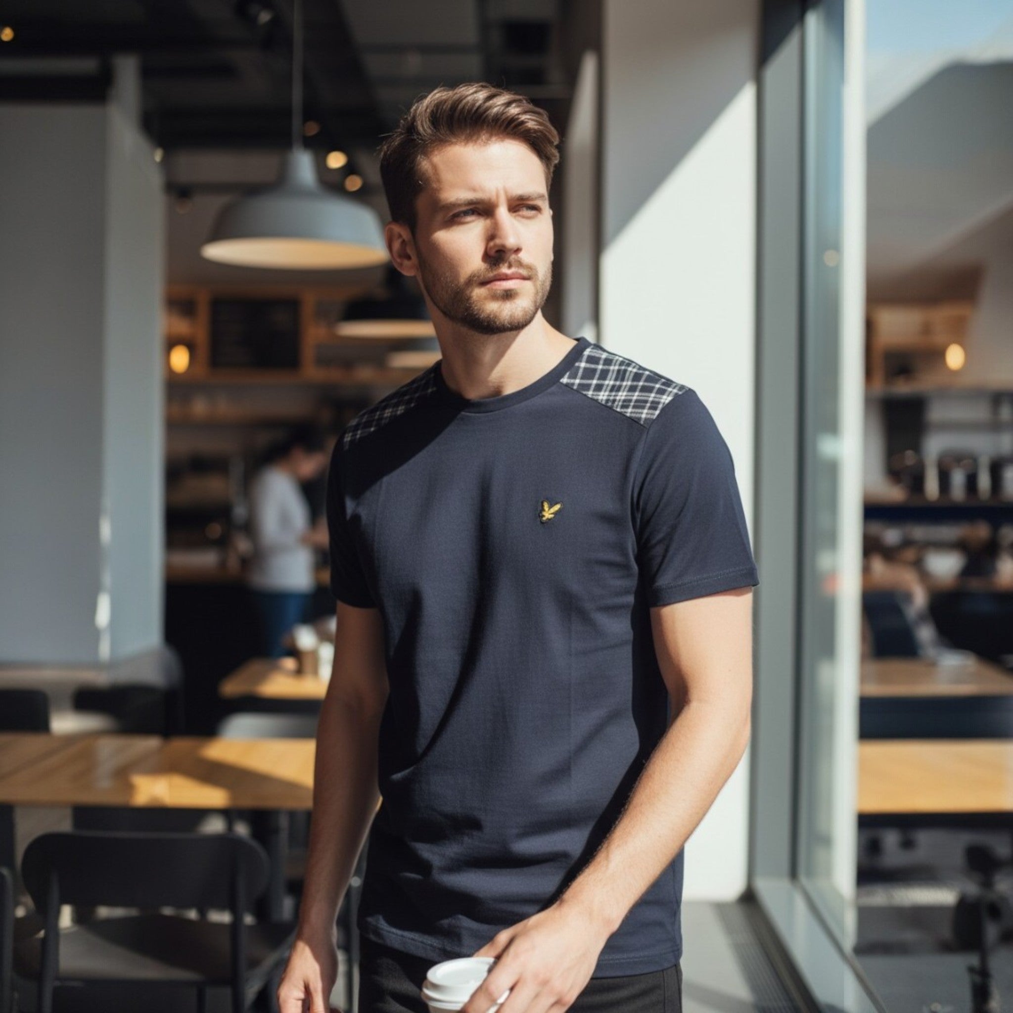 Lyle & Scott - Mens Check Panelled T-Shirt - Dark Navy TS2460V Z271 - Wildvine Clothing, Spalding, Lincolnshire