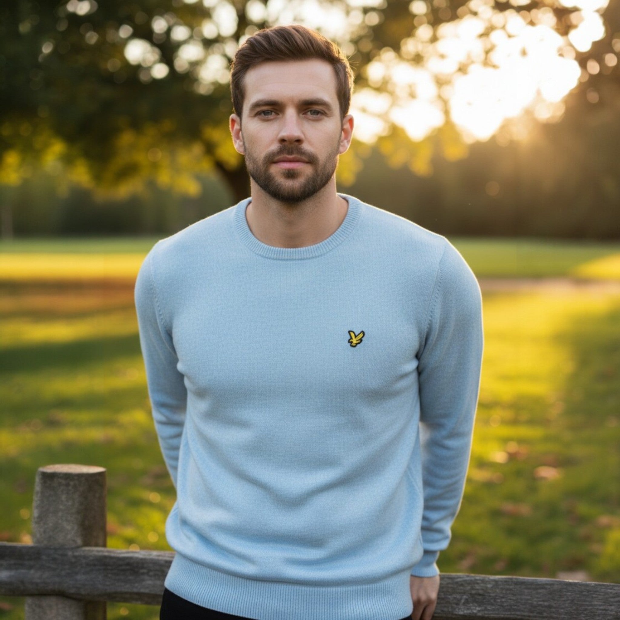Lyle & Scott - Mens Hybrid Collar Crew Neck Jumper - Opal Blue - W596 KN2421V - Wildvine Clothing, Spalding, Lincolnshire