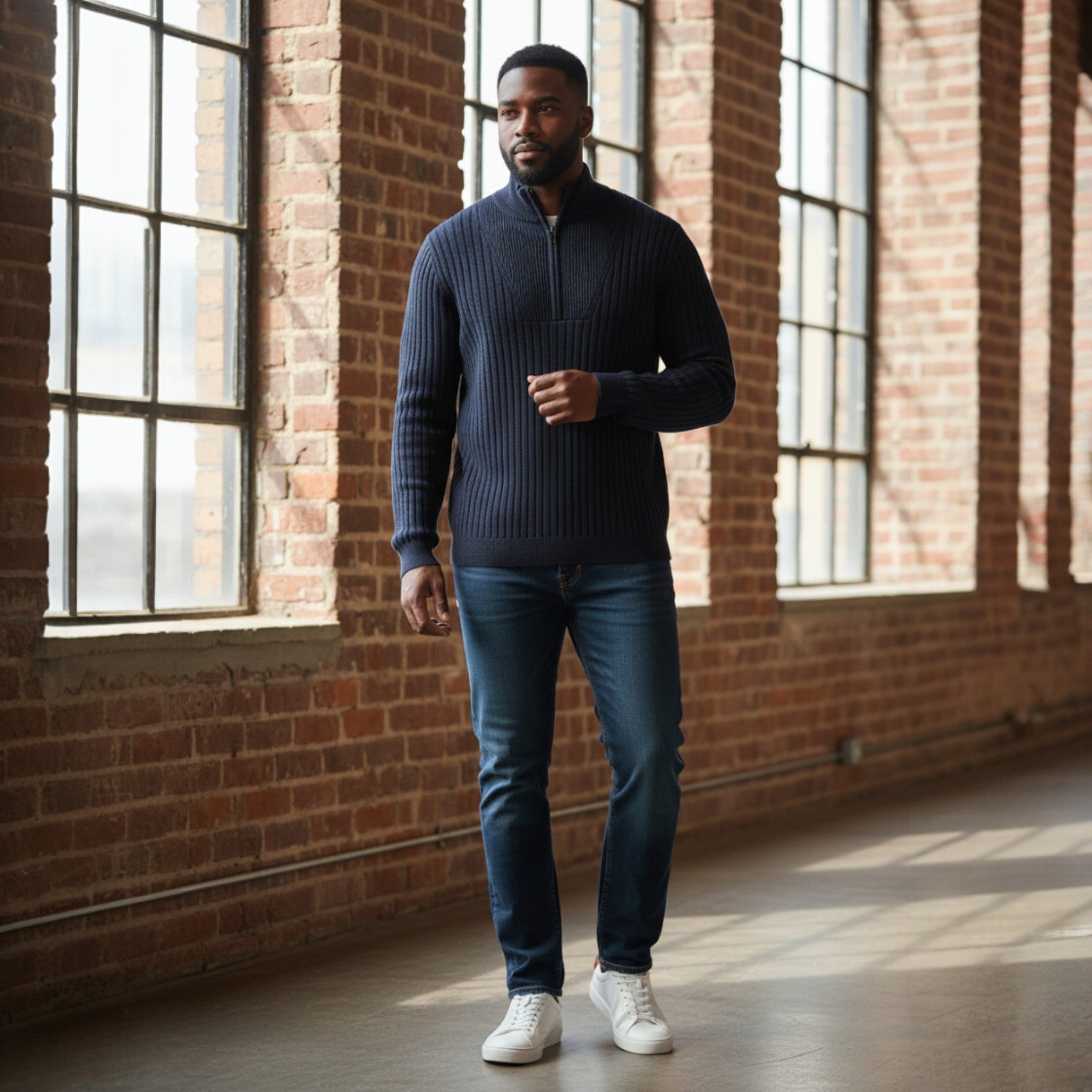 Lyle & Scott - Mens Ribbed Half Zip Jumper - Lanbs Wool - Dark Navy Marl Z56 - Wildvine Clothing, Spalding, Lincolnshire