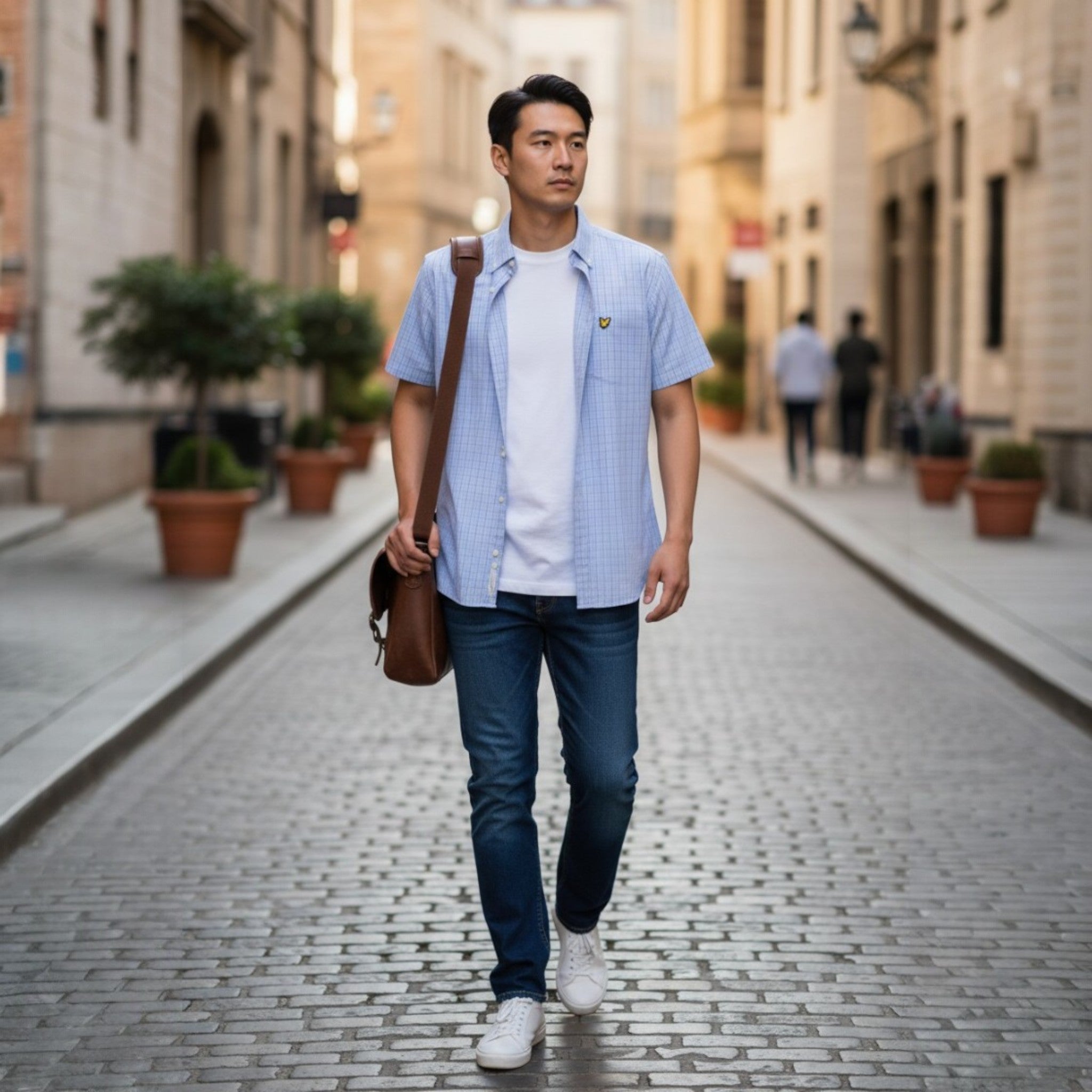 Lyle & Scott - Mens Short Sleeve Grid Check Shirt - Chalk Blue - W444 SW2415V - Wildvine Clothing, Spalding, Lincolnshire