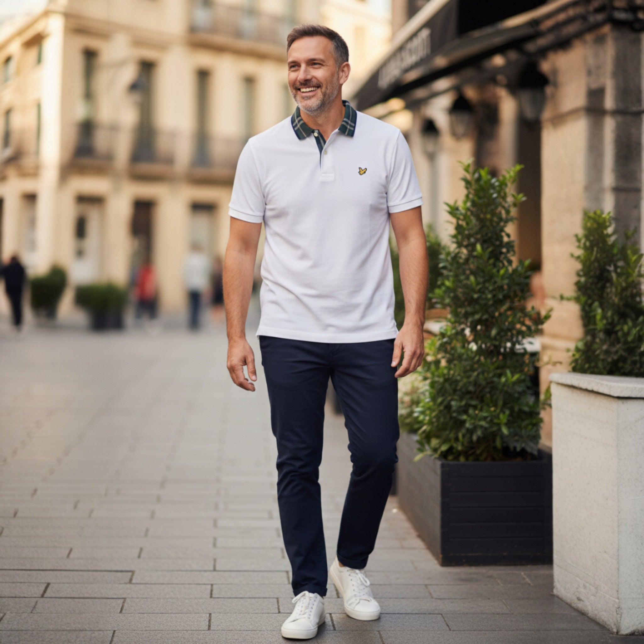 Lyle & Scott - Mens Tartan Collar Polo Shirt - 626 White - Wildvine Clothing, Spalding, Lincolnshire