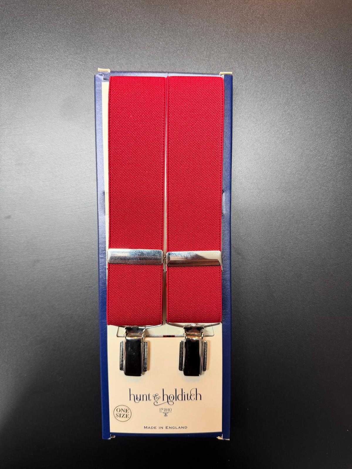 Hunt & Holditch - Mens - Plain Maroon Braces-Feathered Silver Clip - One Size - Wildvine Clothing, Spalding, Lincolnshire