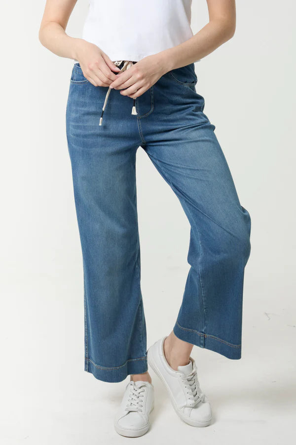QED London - Ladies - Ankle Length Wide Leg String Jeans - Denim - Wildvine Clothing, Spalding, Lincolnshire