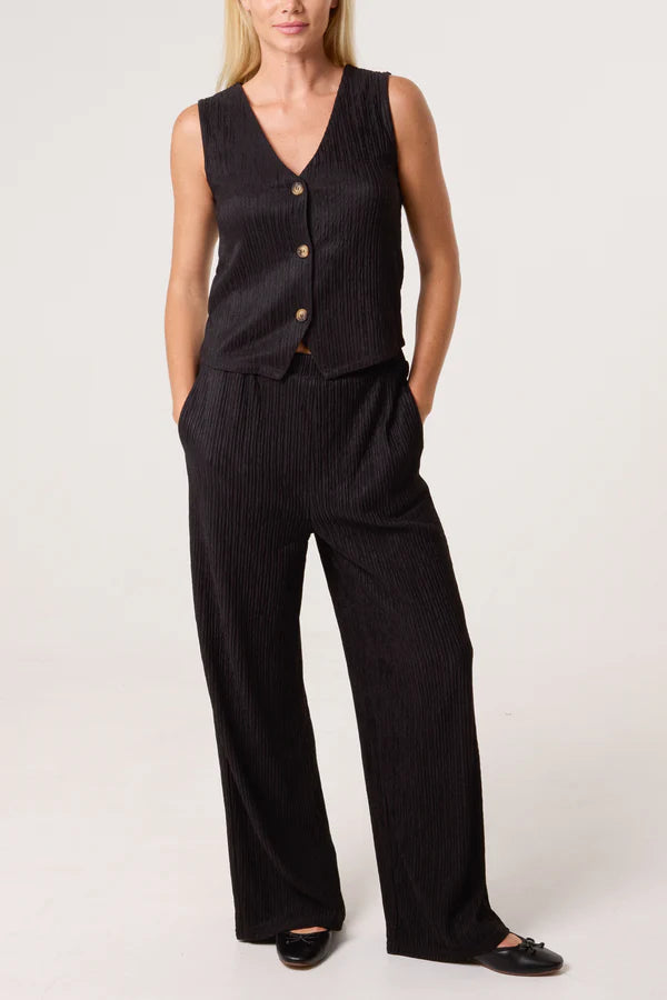 QED London - Ladies - Textured Waistcoat & Trouser Set Black - Wildvine Clothing, Spalding, Lincolnshire