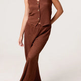 QED London - Ladies - Textured Waistcoat & Trouser Set Chocolate - Wildvine Clothing, Spalding, Lincolnshire
