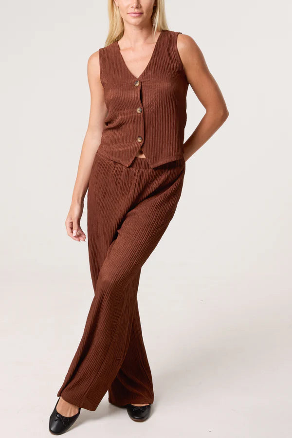 QED London - Ladies - Textured Waistcoat & Trouser Set Chocolate - Wildvine Clothing, Spalding, Lincolnshire