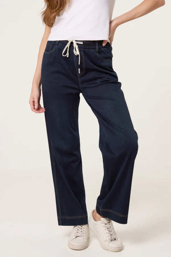 QED London - Ladies - Elastic Waist Heart String Jeans - indigo - Wildvine Clothing, Spalding, Lincolnshire