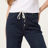 QED London - Ladies - Elastic Waist Heart String Jeans - indigo - Wildvine Clothing, Spalding, Lincolnshire
