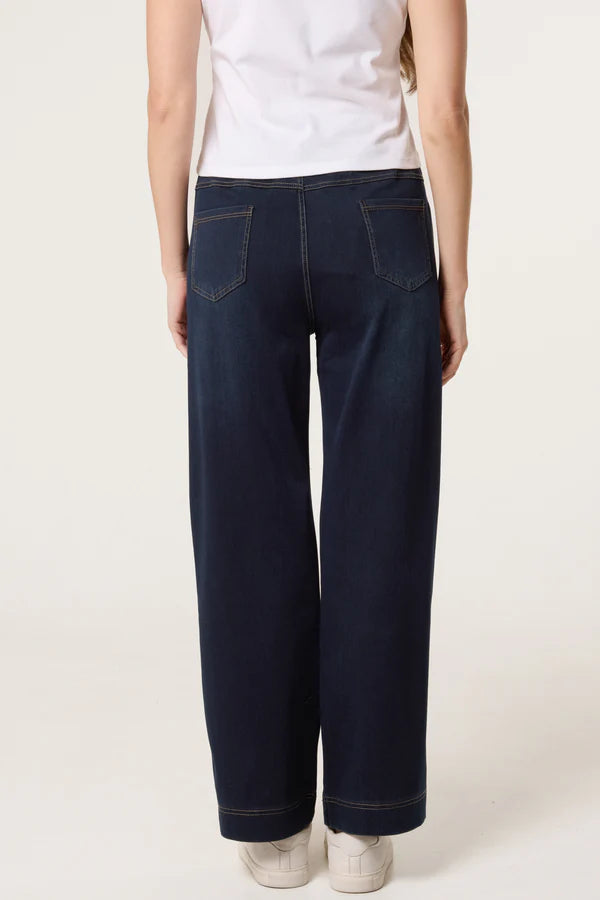 QED London - Ladies - Elastic Waist Heart String Jeans - indigo - Wildvine Clothing, Spalding, Lincolnshire