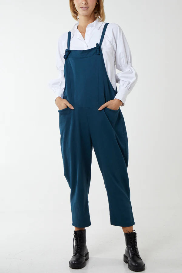 Moda - Ladies - Bow Detail Cotton Dungaree - Petrol - Wildvine Clothing, Spalding, Lincolnshire