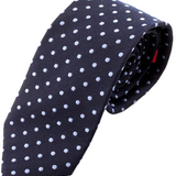 Van Buck - Mens - Navy Blue Silk Tie With Sky Blue Polka Dots - Wildvine Clothing, Spalding, Lincolnshire