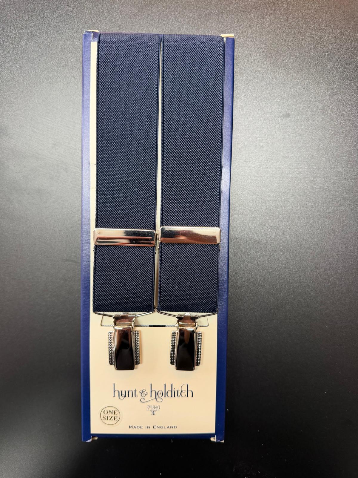Hunt & Holditch - Mens - Plain Navy Braces-Feathered Silver Clip - One Size - Wildvine Clothing, Spalding, Lincolnshire