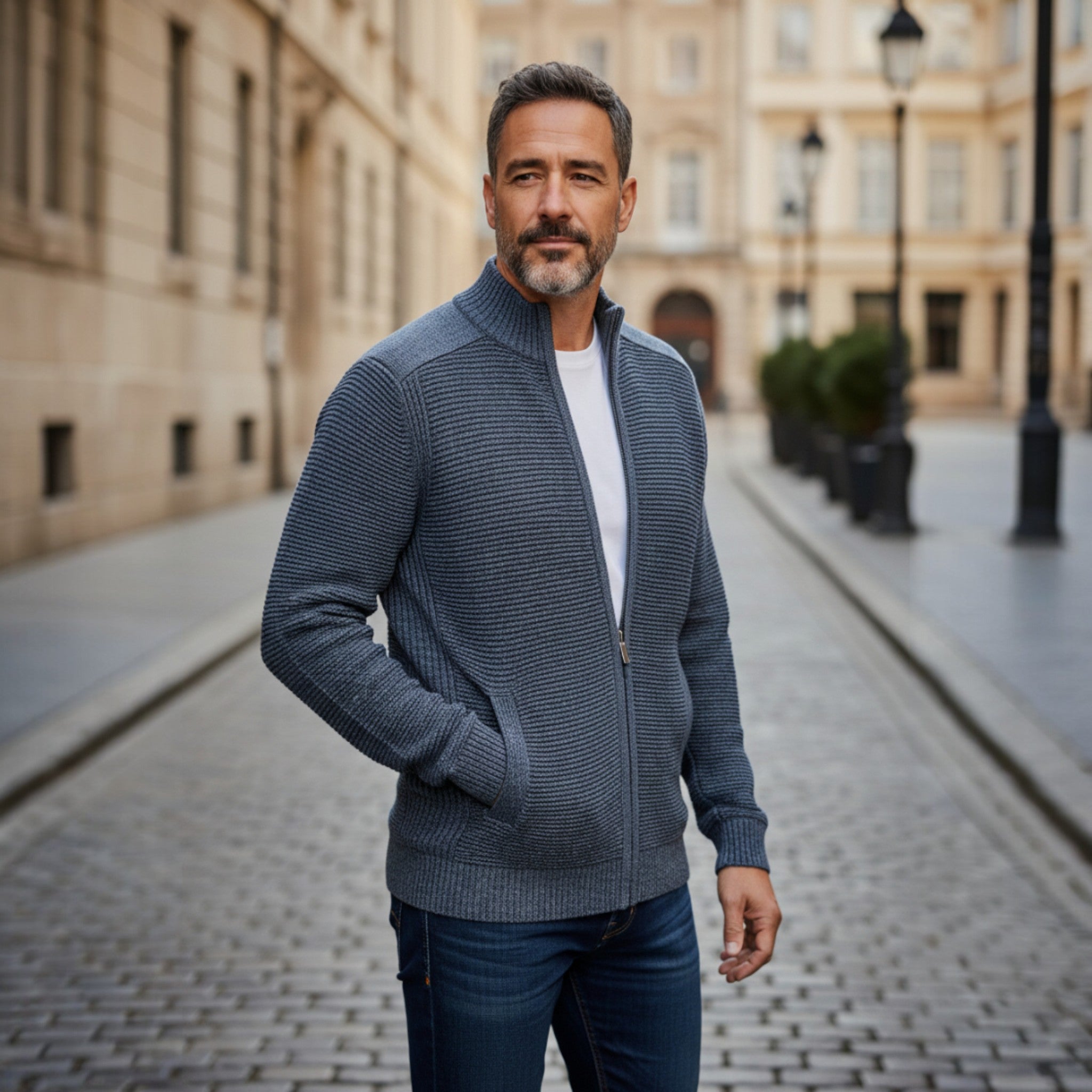 Jackdaw - Mens Noah Full Zip Fleece Lined Jumper - Denim - Wildvine Clothing, Spalding, Lincolnshire