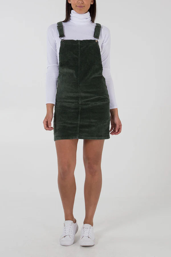 QED London - Ladies - Corduroy Dungaree Dress - Green - Wildvine Clothing, Spalding, Lincolnshire