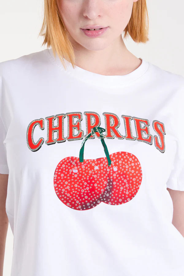 QED - Ladies - 'Cherries' Embellished Print T-Shirt - Wildvine Clothing, Spalding, Lincolnshire