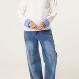 QED London - Ladies - Gingham Heart & Cuff Jumper - Ivory - Wildvine Clothing, Spalding, Lincolnshire