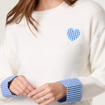 QED London - Ladies - Gingham Heart & Cuff Jumper - Ivory - Wildvine Clothing, Spalding, Lincolnshire