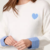 QED London - Ladies - Gingham Heart & Cuff Jumper - Ivory - Wildvine Clothing, Spalding, Lincolnshire