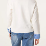 QED London - Ladies - Gingham Heart & Cuff Jumper - Ivory - Wildvine Clothing, Spalding, Lincolnshire