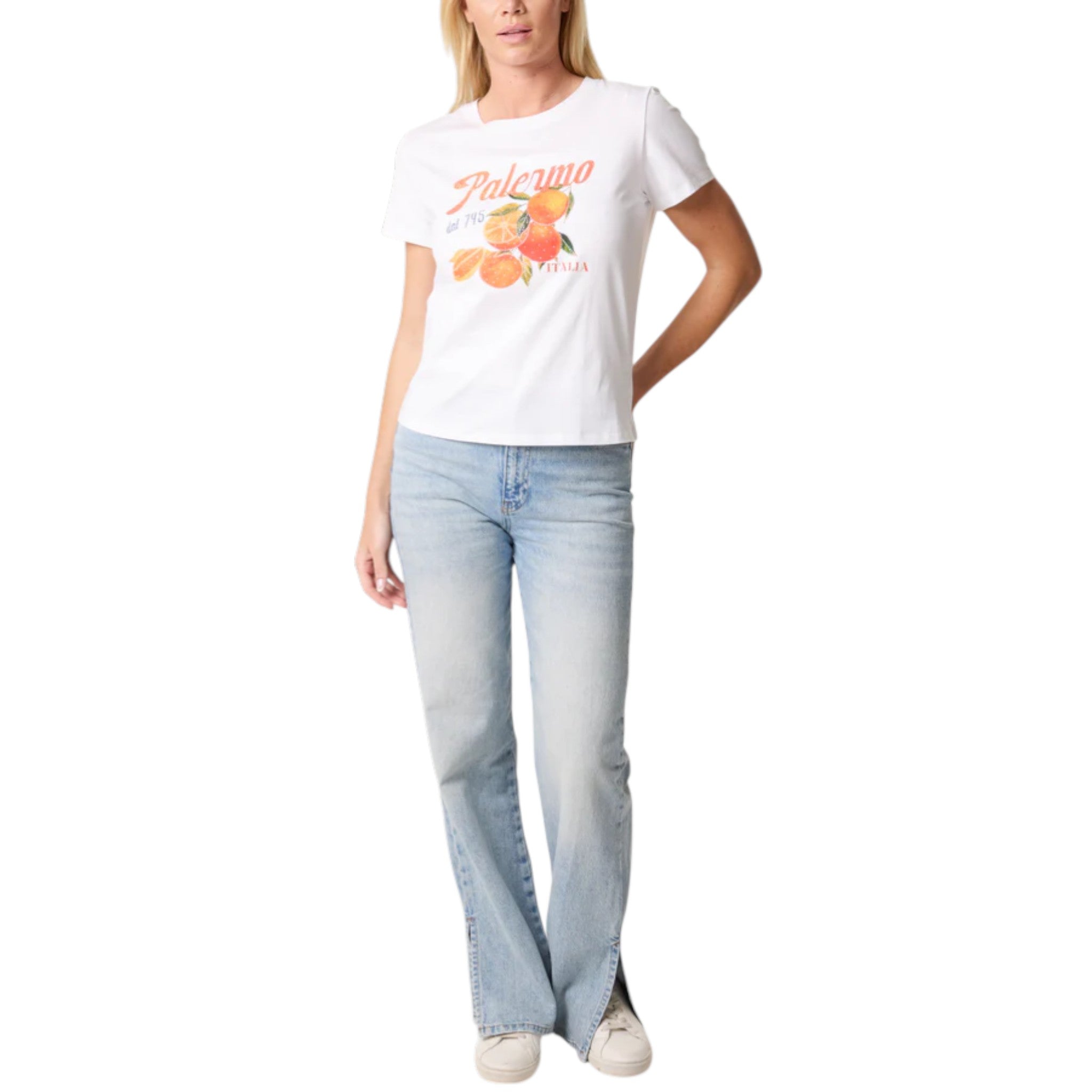 QED - Ladies - "Palermo Orange" Embellished Print T-Shirt - Wildvine Clothing, Spalding, Lincolnshire