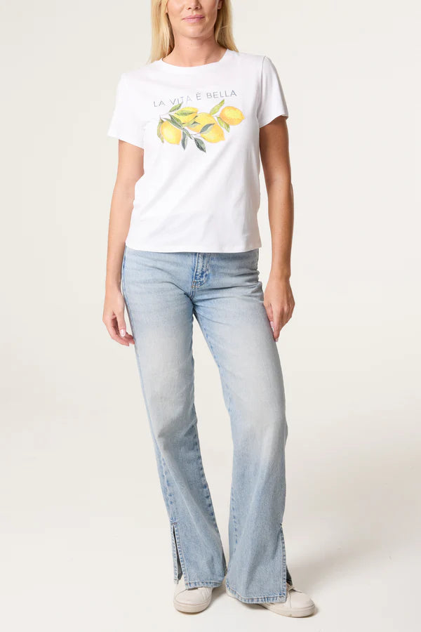 QED - Ladies - "Lemon" Embellished Print T-Shirt - Wildvine Clothing, Spalding, Lincolnshire