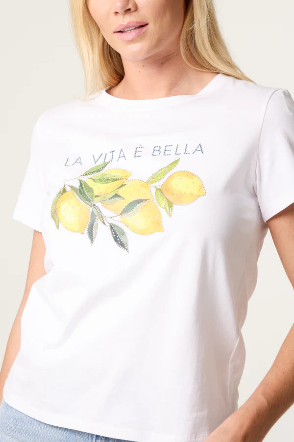 QED - Ladies - "Lemon" Embellished Print T-Shirt - Wildvine Clothing, Spalding, Lincolnshire