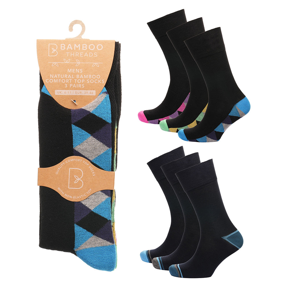Mens Bamboo Socks - Non Elastic - (3 pairs) - Wildvine Clothing, Spalding, Lincolnshire