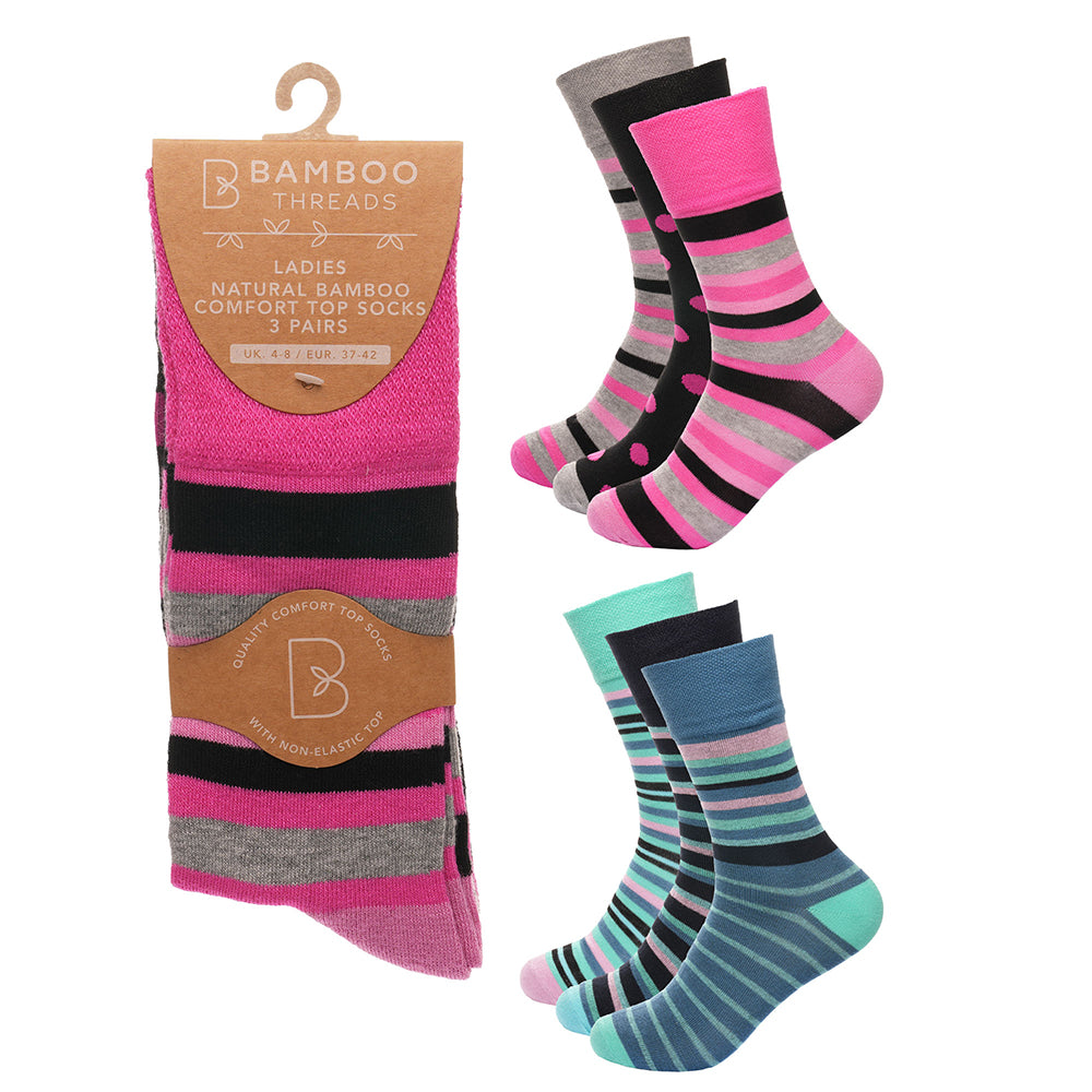 Ladies Non-Elasic Bamboo Socks - (3 pairs) - Wildvine Clothing, Spalding, Lincolnshire