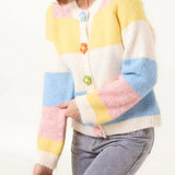 Wild Flower - Ladies - Striped Block Flower Button Knit Cardigan - Multi Colour - Wildvine Clothing, Spalding, Lincolnshire